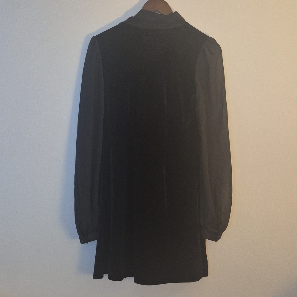 Womens HB Gabriella Mini Dress Black Velvet Chiffon Bow Goth Retro S/M - Picture 4 of 8